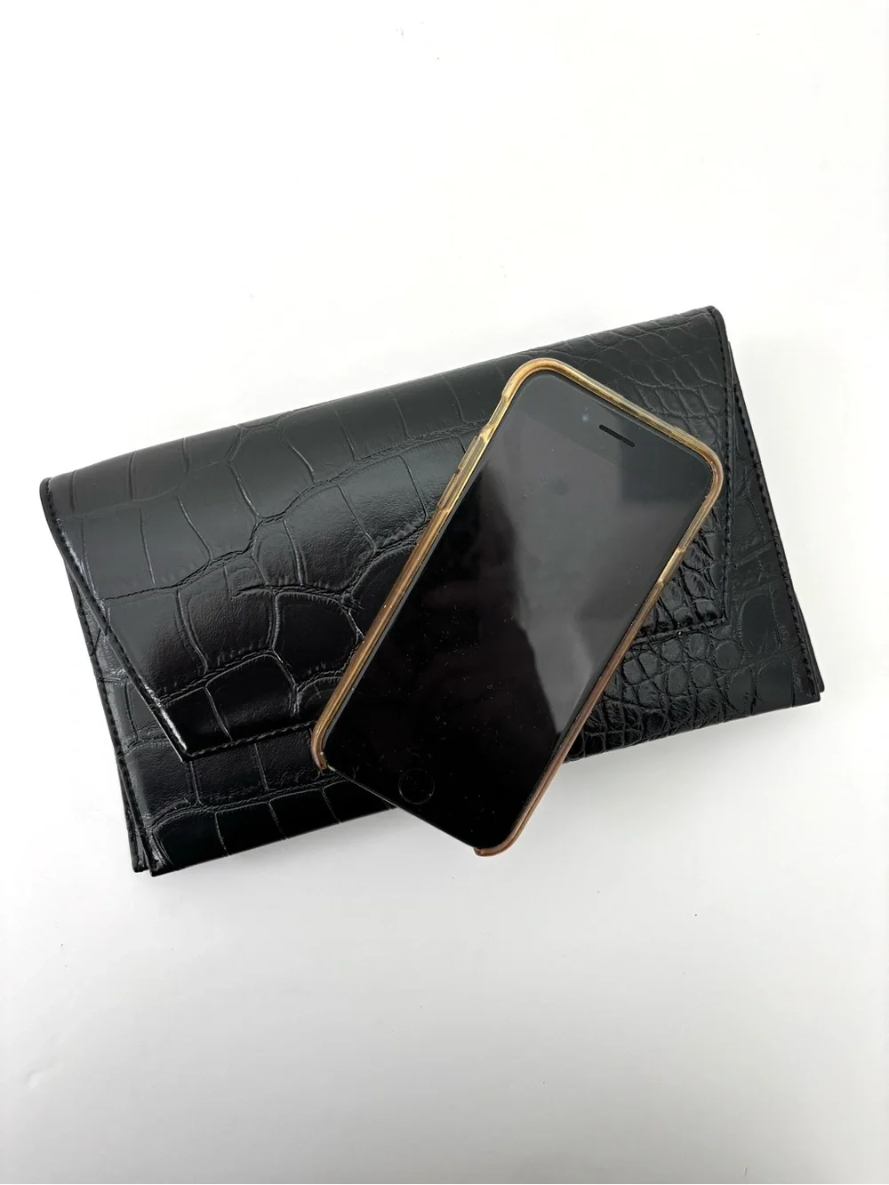 ZARA Black Croc Embossed Envelope Clutch NWT Convertible Shoulder Bag